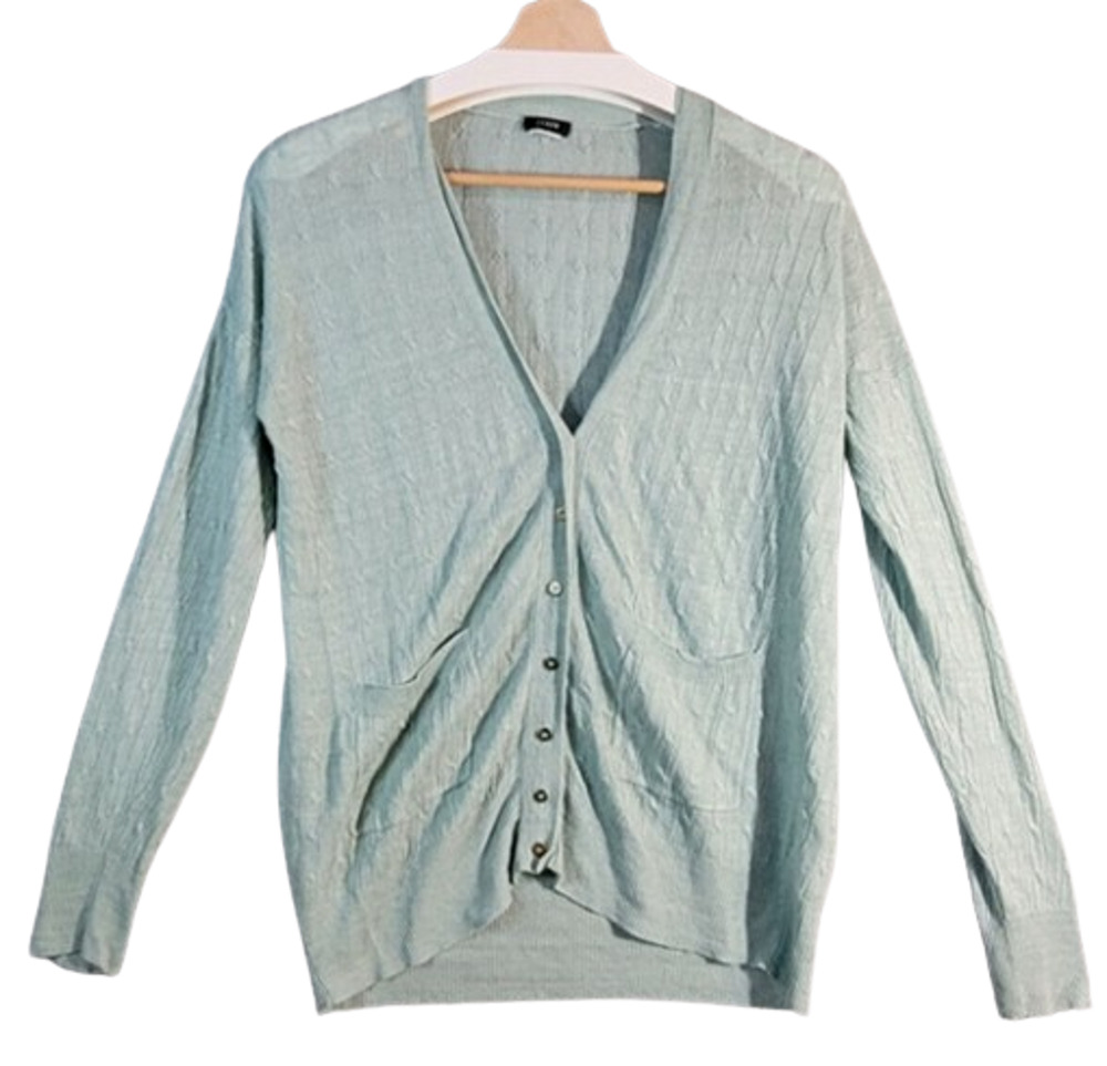 J CREW WomensTop XXS Button Front Long Sleeve Light Green Cardigan 77253 Casual